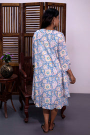 White Embroidered Midi Coat Cotton Dress With Printed Jacket 10062675