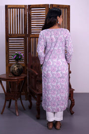 Pastel Purple Hand Block Printed Cotton Kurta 10072426