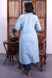 Powder Blue Embroidered Cotton Shirt Style Kurta 10062699