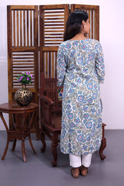 Blue Hand Block Printed Cotton Kurta 10062708