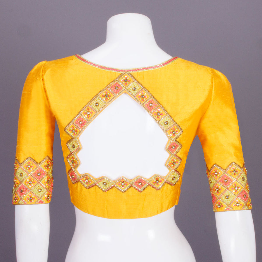 Yellow Aari Embroidered Tussar Silk Blouse 10068919 - Avishya