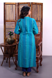 Blue Hand Embroidered Cotton Kurta 10062666