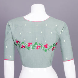 Green Kantha Embroidered Cotton Blouse 10068960 - Avishya