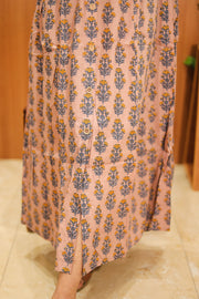 Peach Hand Block Printed Cotton Dress 10062648