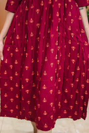 Red Hand Embroidered Cotton Dress 10062646