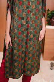 Rustic Green Hand Embroidered Cotton Kurta 