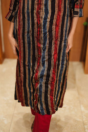 Rustic Black Hand Embroidered Cotton Kurta