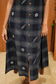 Black Embroidered Cotton Checked Dress 10062652