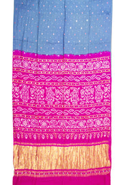 Bluish-grey Bandhani Gajji Silk Saree with Lagdi Patti Zari Pallu 10073074