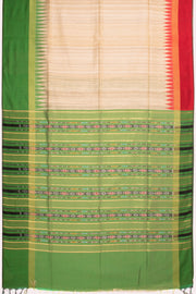 Beige Handloom Khadi Tussar Silk Saree with Ikat Pallu 10073091