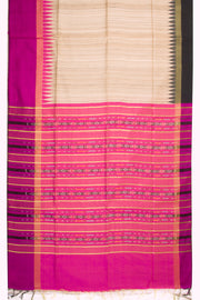 Beige Handloom Khadi Tussar Silk Saree with Ikat Pallu 10073092