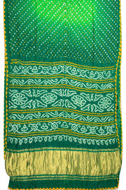 Green Bandhani Gajji Silk Saree with Mukaish Embroidery 10073124