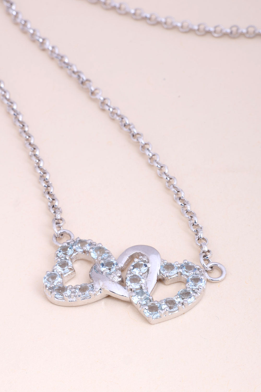 Aquamarine Heart Link Silver Necklace Pendant 10067135