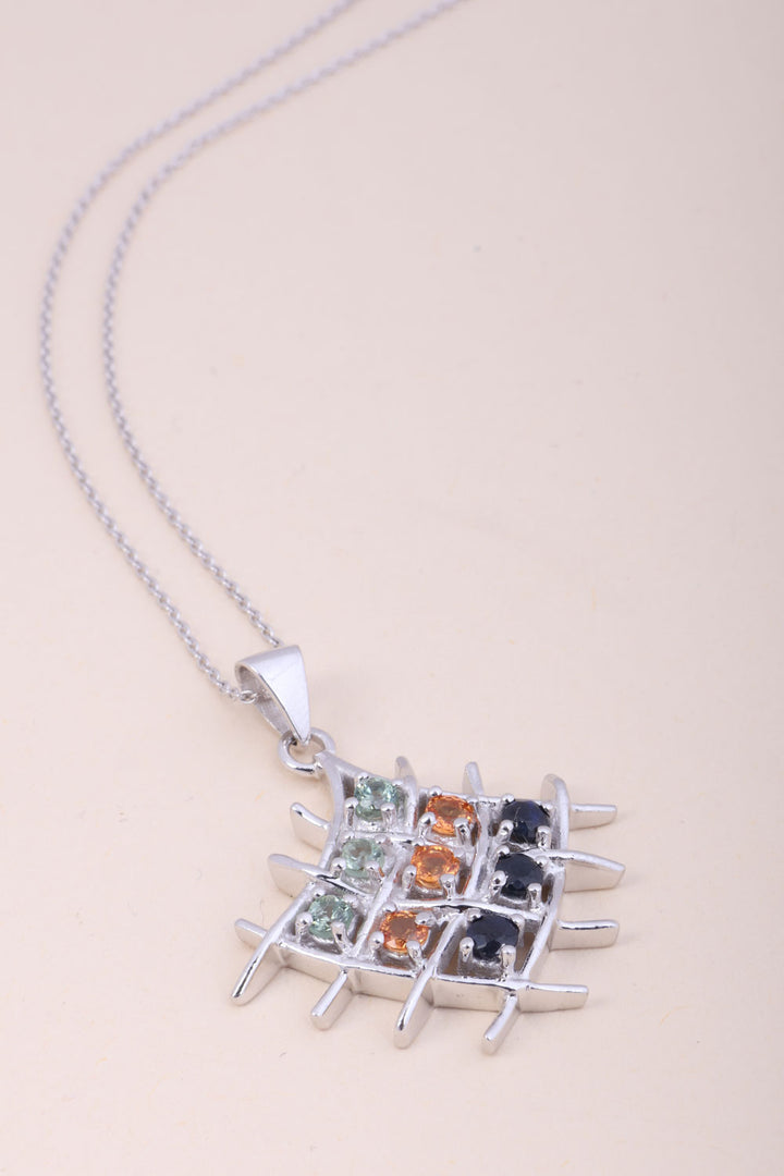 Blue, Green, Orange, Sapphire Silver Necklace Pendant Chain 10067164 - Avishya