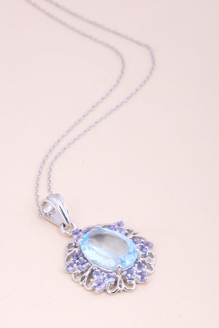 Blue Topaz & Tanzanite Silver Necklace Pendant Chain 10067159