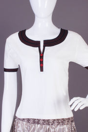 White Boat Neck Cotton Crop Top-Avishya