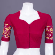 Maroon Kantha Embroidered Cotton Blouse 10069556 - Avishya