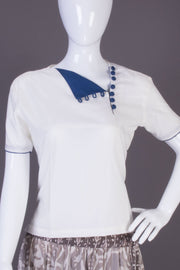 White Closed Neck Cotton Crop Top-Avishya