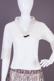 White Shawl Neck Cotton Crop Top-Avishya
