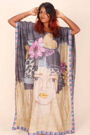 Grey Khadi Handpainted Tussar Silk Kaftan 10070466