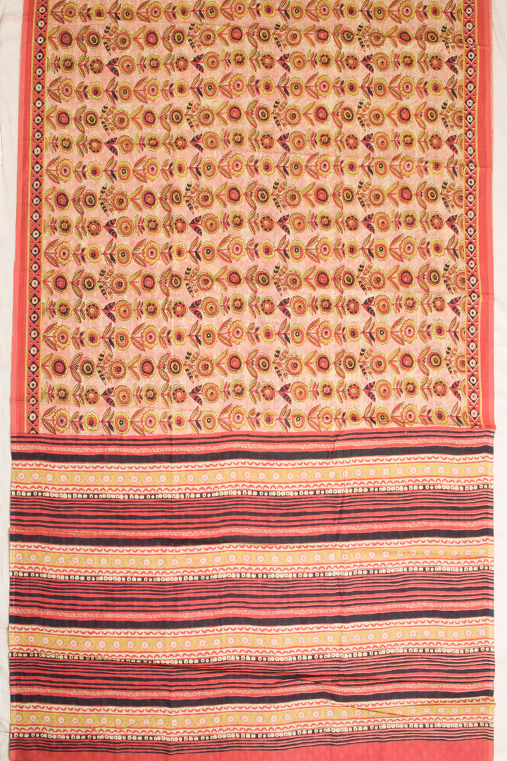 Peach Vanaspathi Printed Mulmul Cotton Saree 10069102 - Avishya