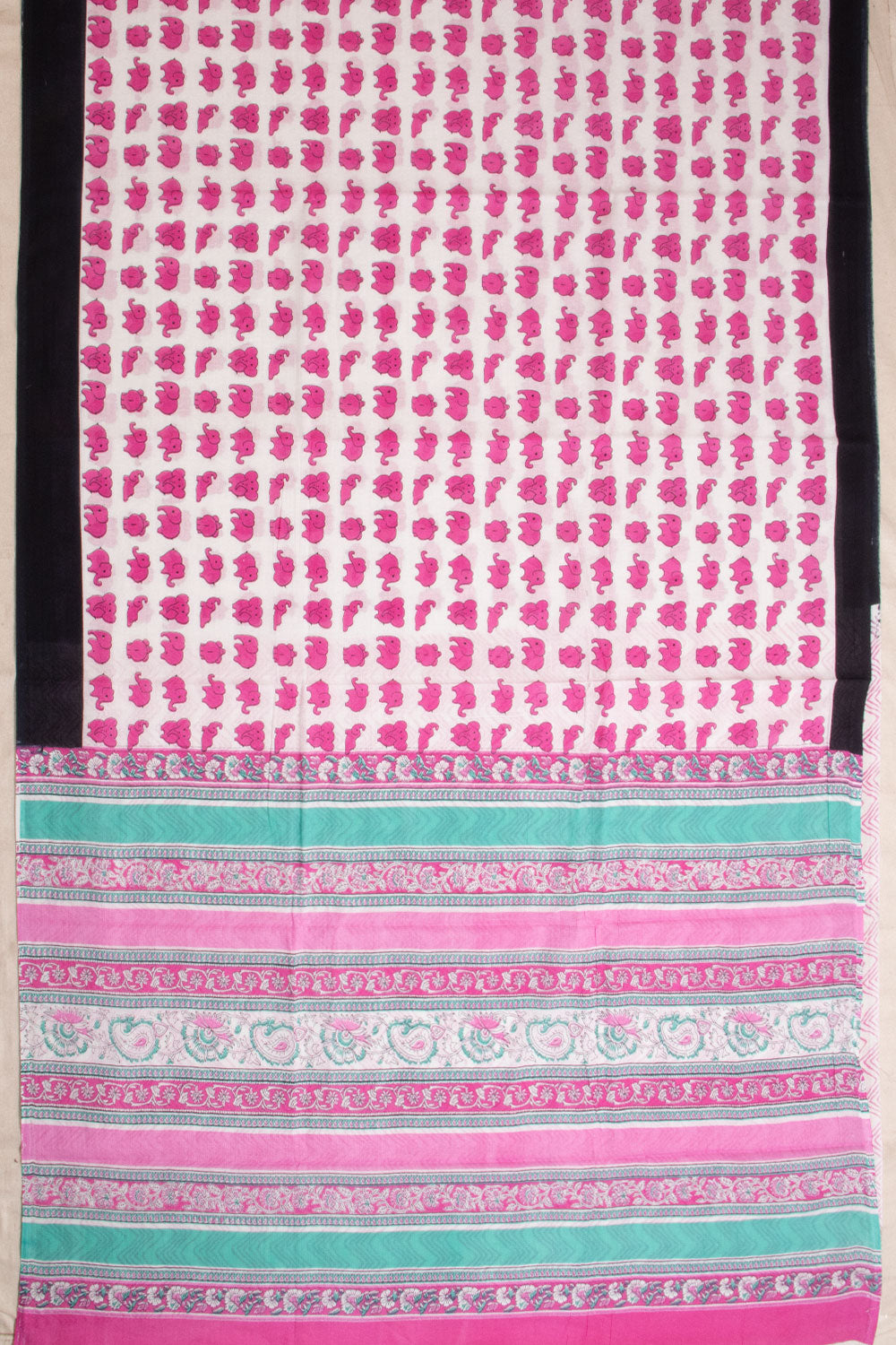 White Hand Block Printed Cotton Saree 10069089 - Avishya