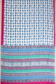 White Hand Block Printed Cotton Saree 10069090 - Avishya