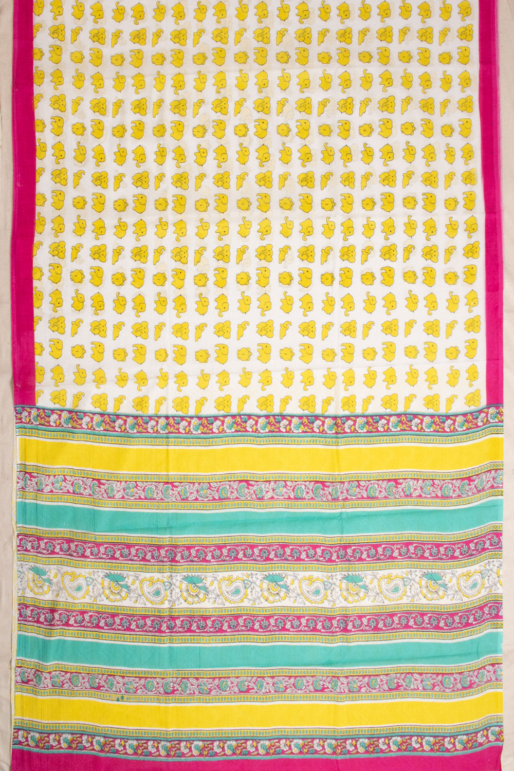 White Hand Block Printed Cotton Saree 10069087 - Avishya