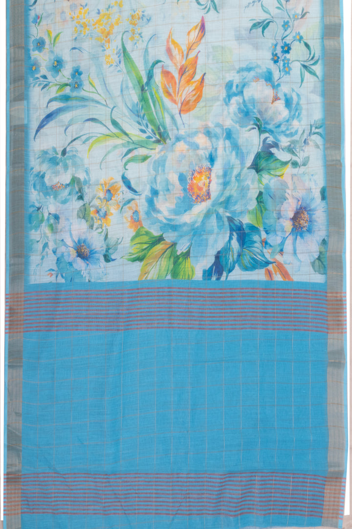 Arctic Blue Digital Printed Linen Saree 10070299 - Avishya