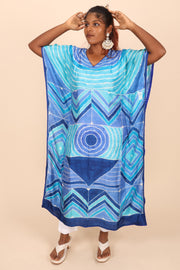 Blue Hand Painted Mulberry Silk Kaftan 10070474