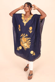Midnight blue Sozni Embroidered Cotton Kaftan 10070449