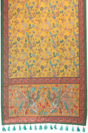 Yellow Kalamkari Print Malai Cotton Saree