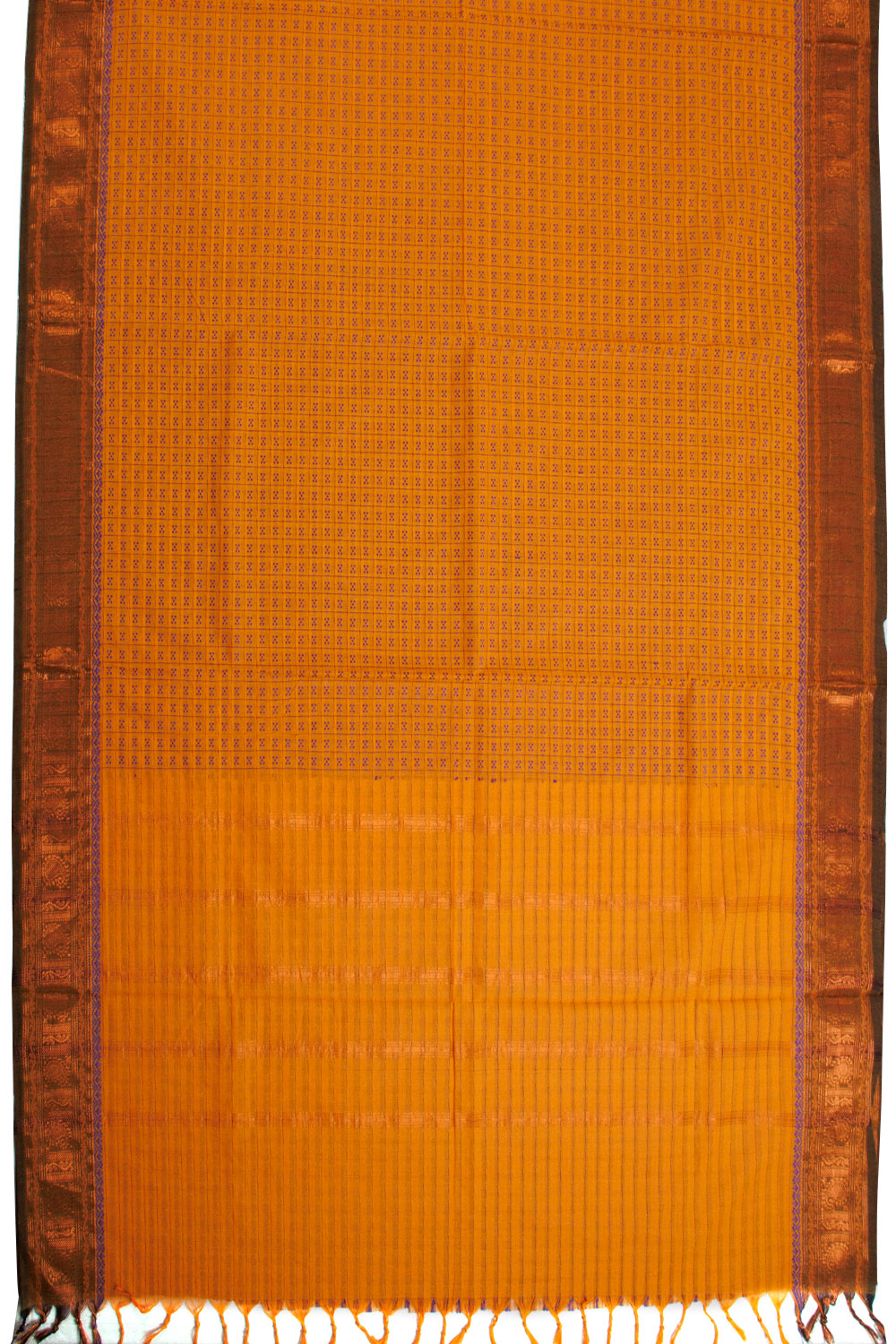 Orange Handwoven Kanchi Cotton Saree 100686702 - Avishya