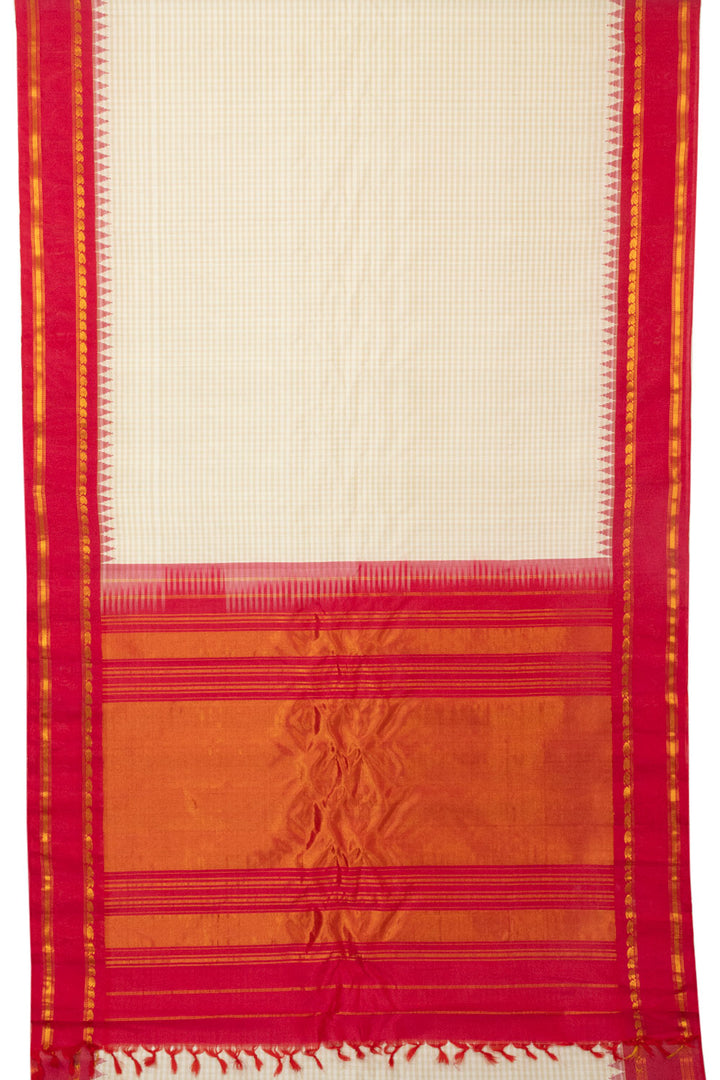 White Handloom Gadwal Kuttu Silk Saree - Avishya