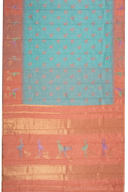 Kanjivaram Vegan Viscose Silk Pastel Cyan Color Jute Style Finish 10075602