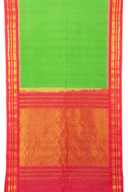 Parrot Green Gadwal Kuttu Handloom Silk Saree With Temple Border 10077204