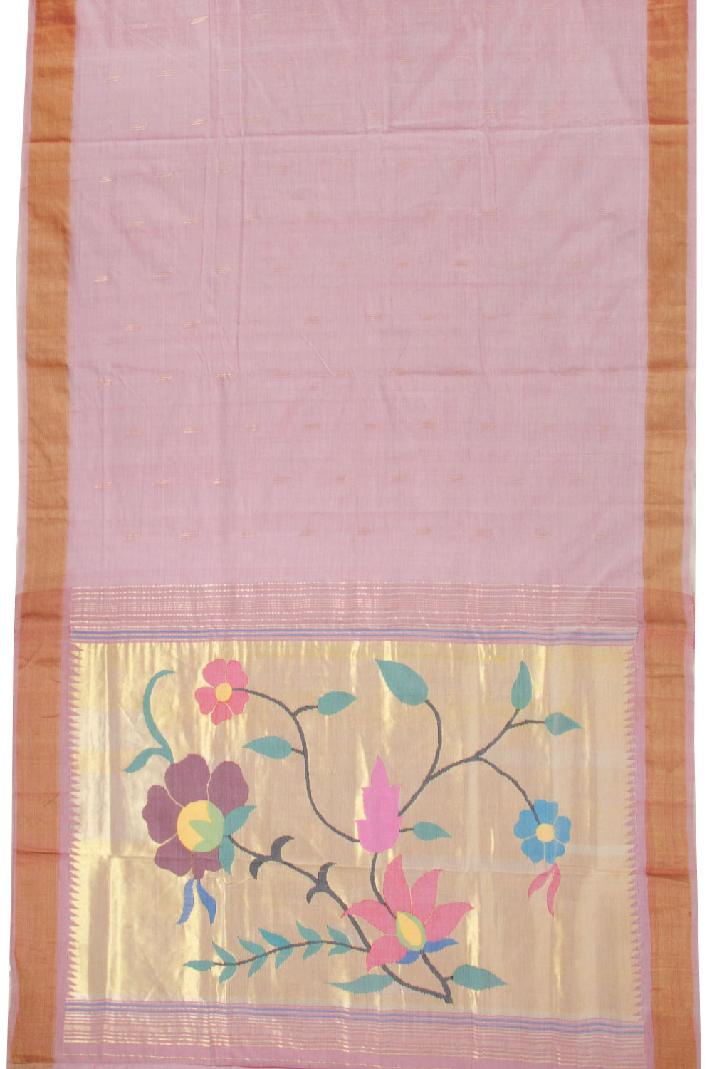Peach Handloom Paithani Cotton Saree 10068429 - Avishya