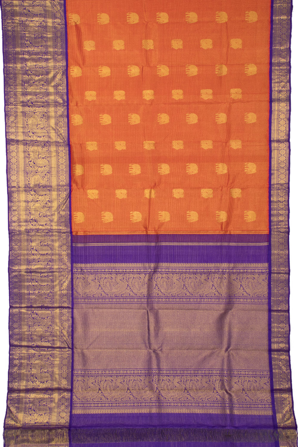 Orange Bridal Korvai Kanjivaram Silk Saree - Avishya