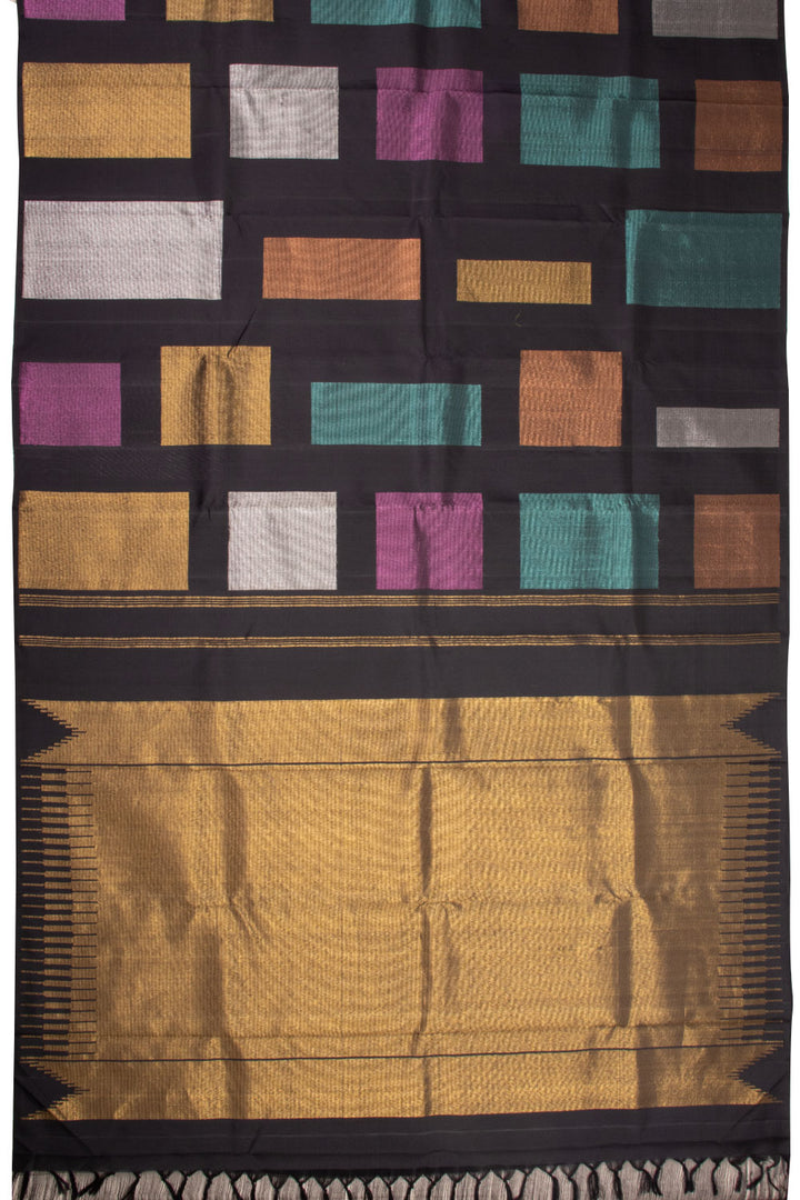 Black Handloom Korvai Kanjivaram silk saree 10069122 - Avishya