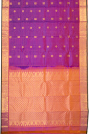Dark Magenta Kanjivaram Silk Saree with Checks Design 10075633