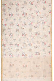 Cream Handloom Printed Chanderi Silk Cotton Saree