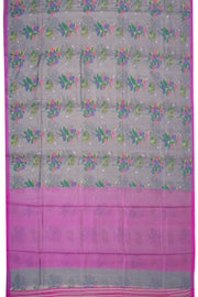 Grey Chanderi Printed Silk Cotton Saree 10075361