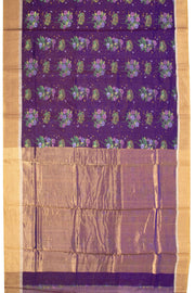 Purple Chanderi Printed Silk Cotton Saree 10075363