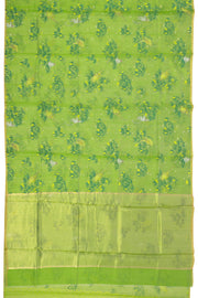 Green Chanderi Printed Silk Cotton Saree 10075371