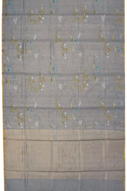 Grey Chanderi Printed Silk Cotton Saree 10075373