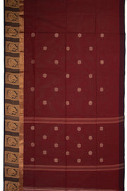Maroon Handloom Chettinad Cotton Saree Without Blouse 10075178