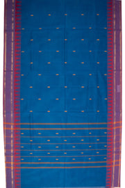 Ocean Sapphire Blue Handloom Chettinad Cotton Saree With Temple Border 10075823