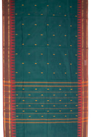 Rainforest Teal Green Handloom Chettinad Cotton Saree With Temple Border 10075824