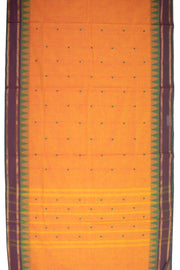 Sunset Orange Handloom Chettinad Cotton Saree With Temple Border 10075826