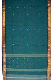 Deep Sea Green Handloom Chettinad Cotton Saree With Temple Border 10075827